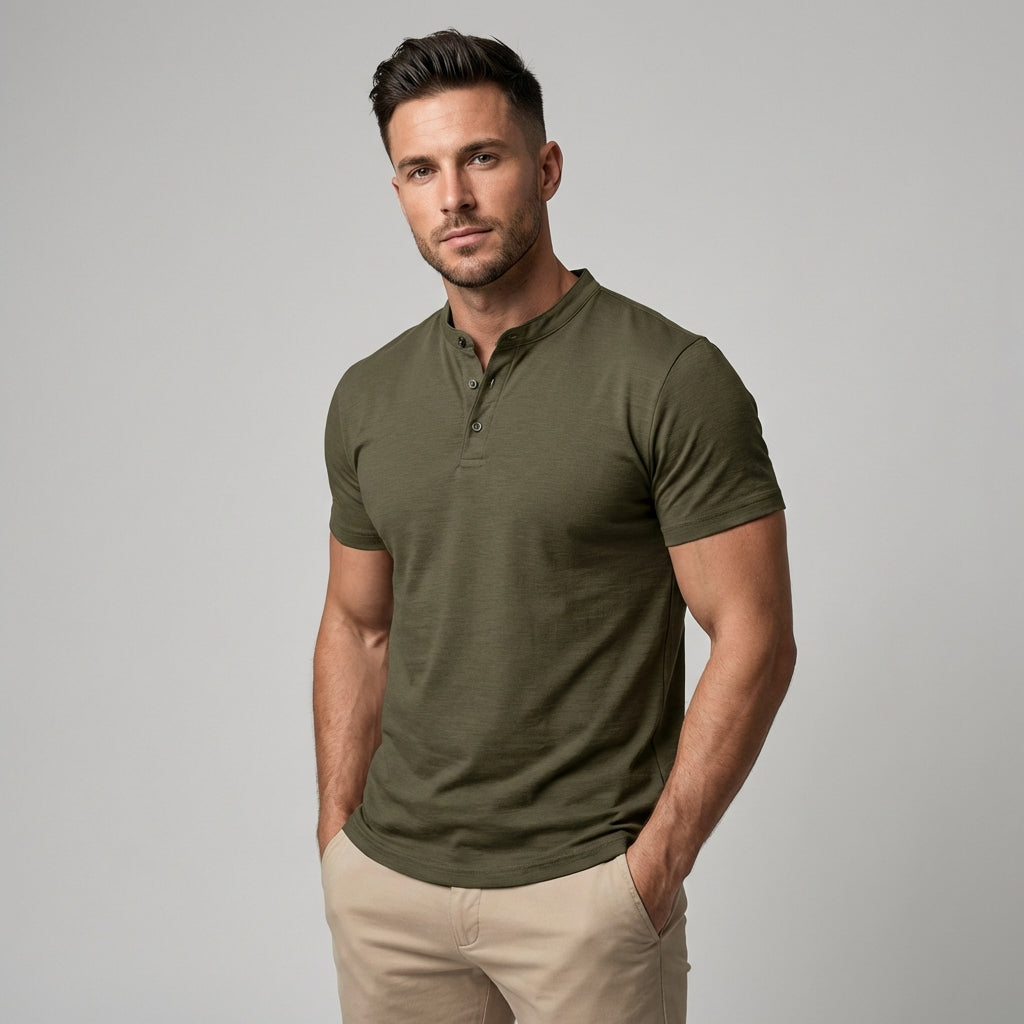 Davy | Men's Henley Polo Shirt - Band Collar