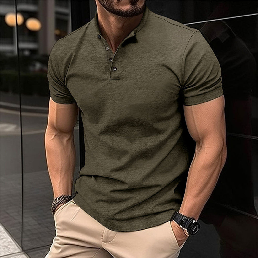 Davy | Men's Henley Polo Shirt - Band Collar
