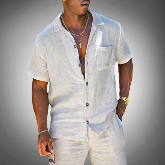 Davy | Men's Linen Beach Set - Short Sleeve Shirt & Shorts