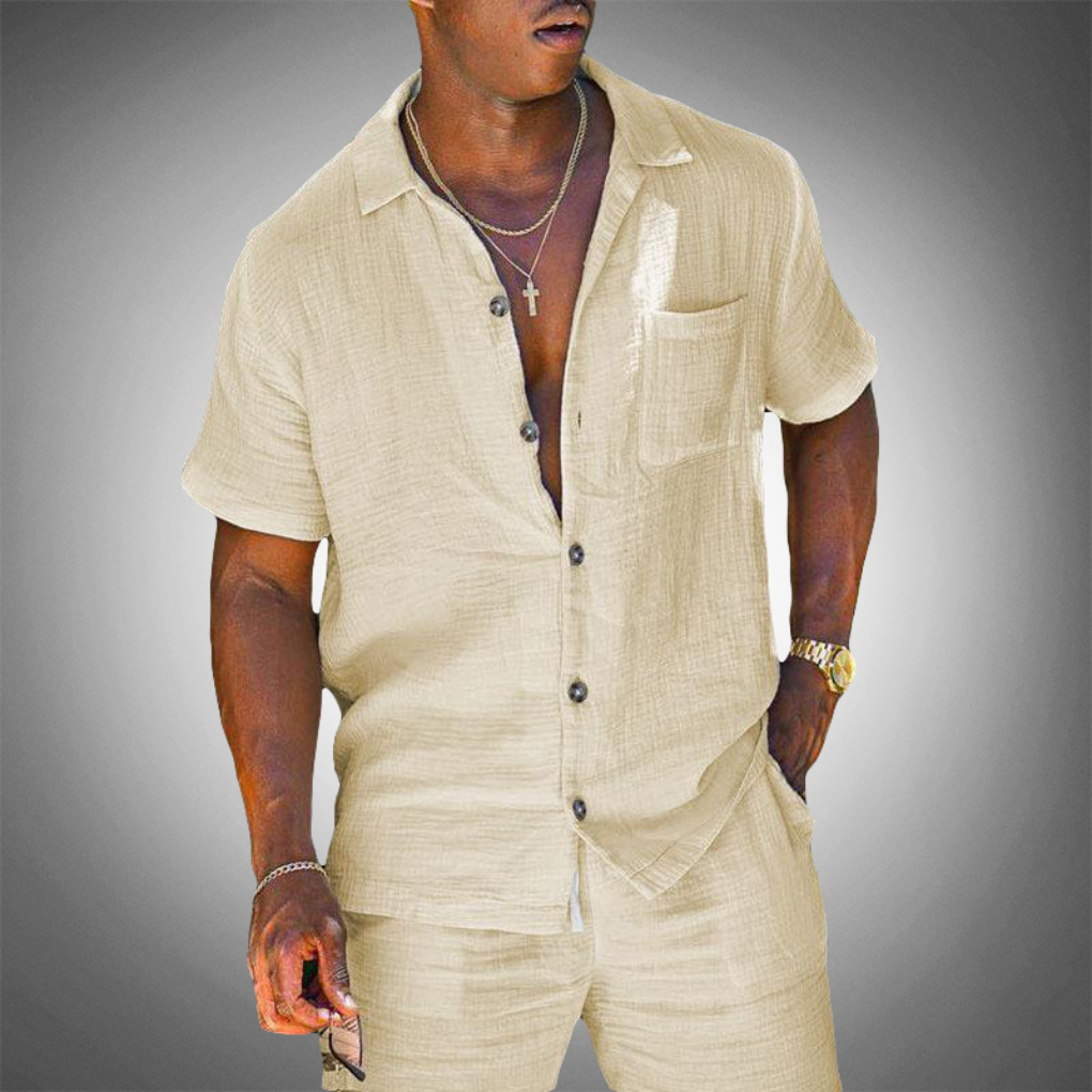 Davy | Men's Linen Beach Set - Short Sleeve Shirt & Shorts
