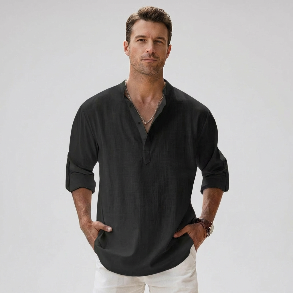 Davy | Men's Linen Blend Henley Shirt