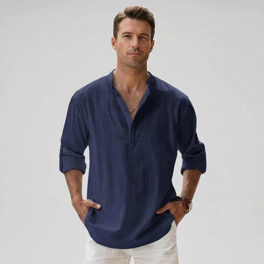 Davy | Men's Linen Blend Henley Shirt