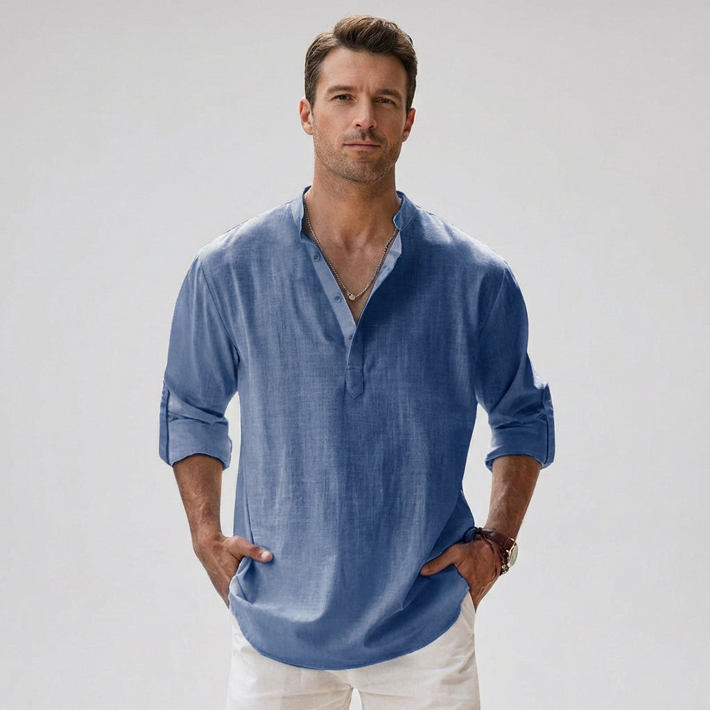 Davy | Men's Linen Blend Henley Shirt