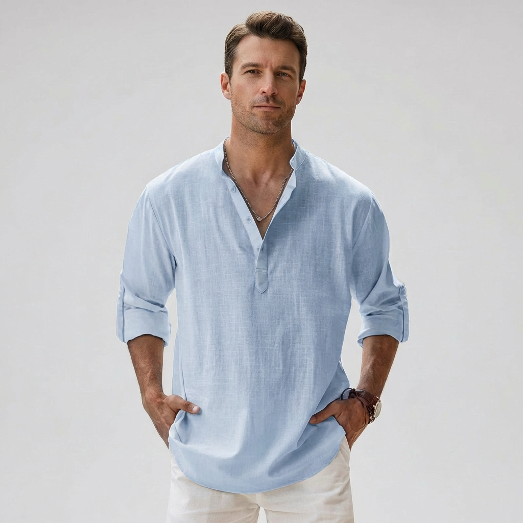 Davy | Men's Linen Blend Henley Shirt