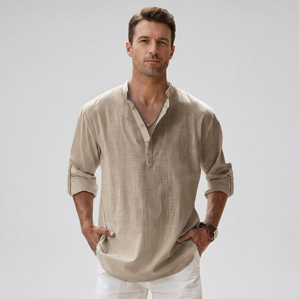 Davy | Men's Linen Blend Henley Shirt