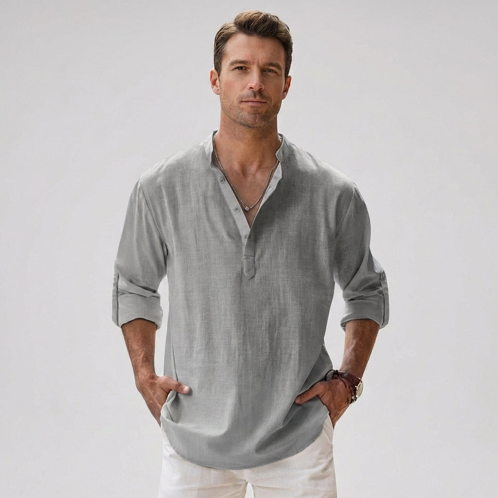 Davy | Men's Linen Blend Henley Shirt