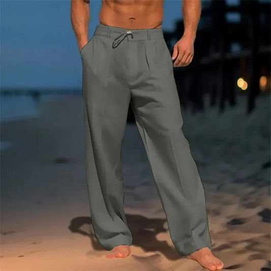 Davy | Men's Linen Blend Trousers with Drawstring Waist