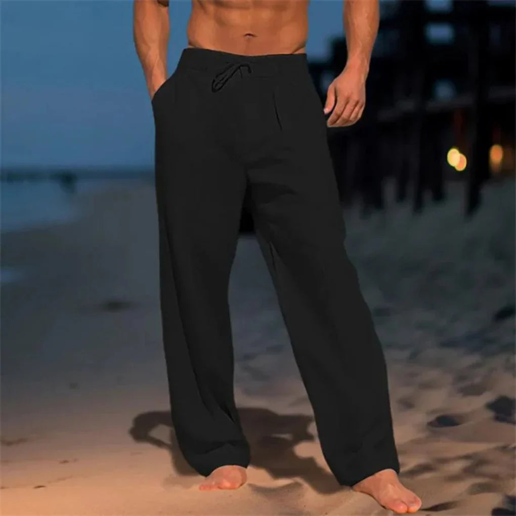 Davy | Men's Linen Blend Trousers with Drawstring Waist