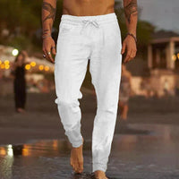 Pantalones de lino relajados para hombre con cordón