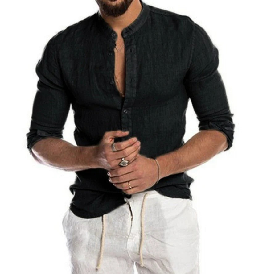 Davy | Men's Linen Shirt Band Collar