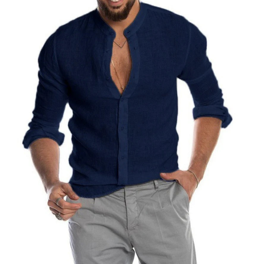 Davy | Men's Linen Shirt Band Collar