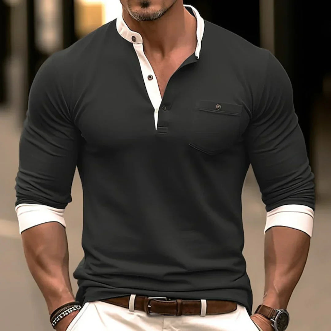 Davy | Men's Long Sleeve Button Henley Shirt