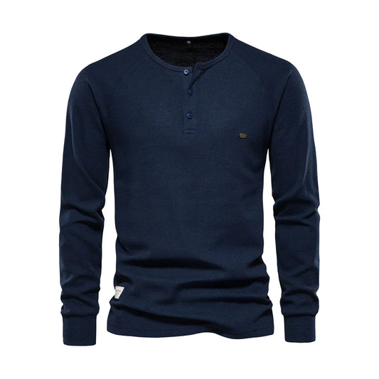 Davy | Men's Long Sleeve Henley Shirt with Button Neck