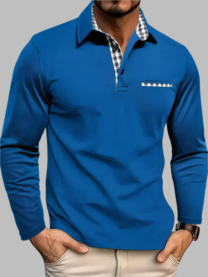 Davy | Men's Long-Sleeve Polo with Gingham Pocket