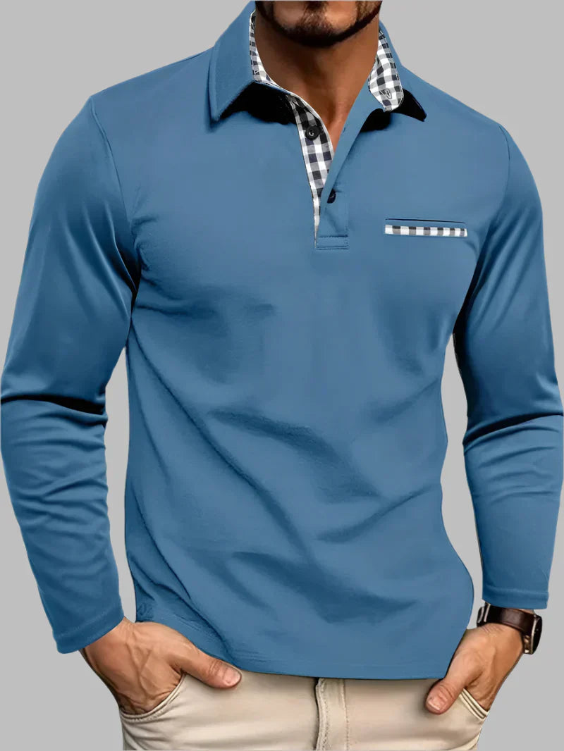 Davy | Men's Long-Sleeve Polo with Gingham Pocket