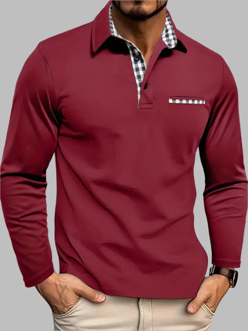 Davy | Men's Long-Sleeve Polo with Gingham Pocket