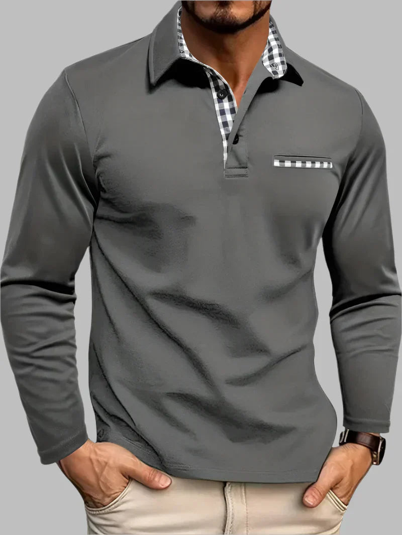 Davy | Men's Long-Sleeve Polo with Gingham Pocket