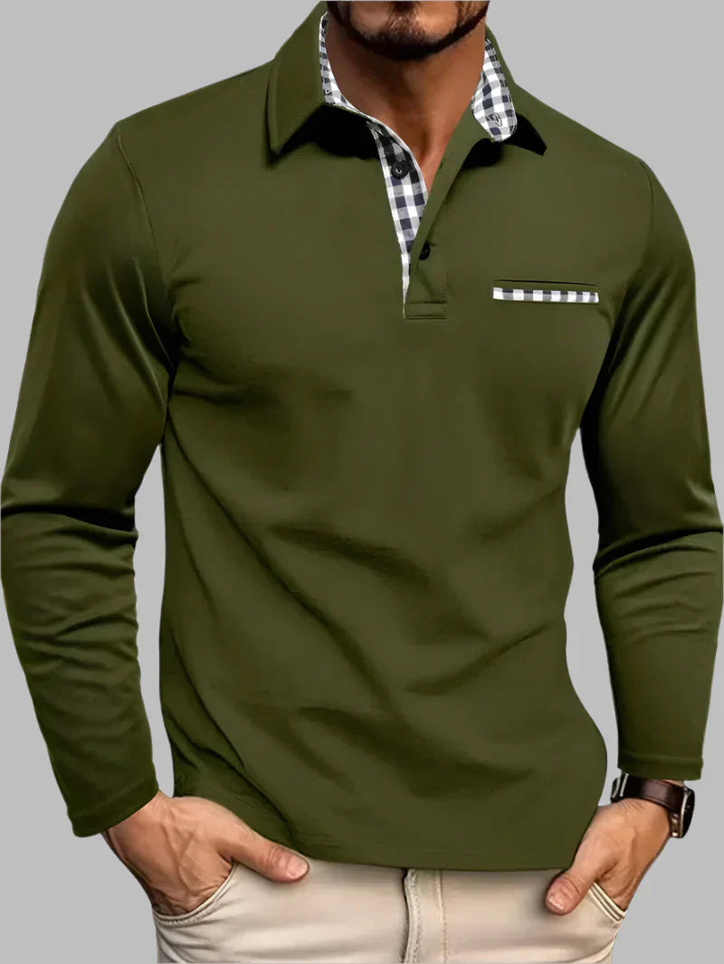 Davy | Men's Long-Sleeve Polo with Gingham Pocket