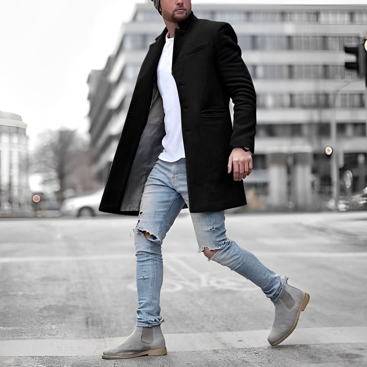 Davy | Men's Mid-Length Lapel Collar Coat
