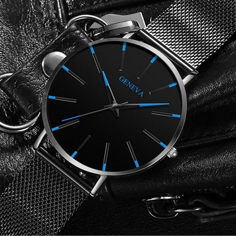 Davy | Men's Minimalist Mesh Band Watch with Blue Accents