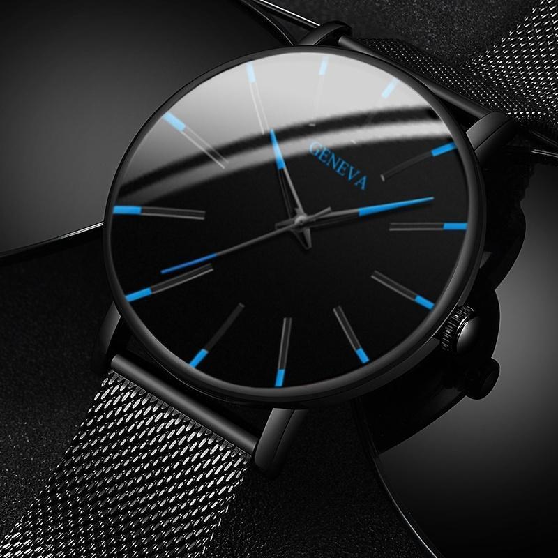 Davy | Men's Minimalist Mesh Band Watch with Blue Accents