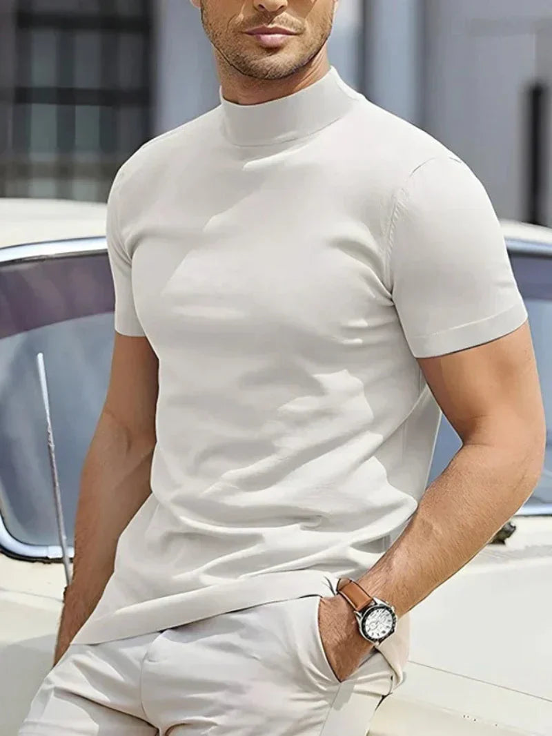 Davy | Men's Mock Neck T-Shirt Short Sleeve Knit Top