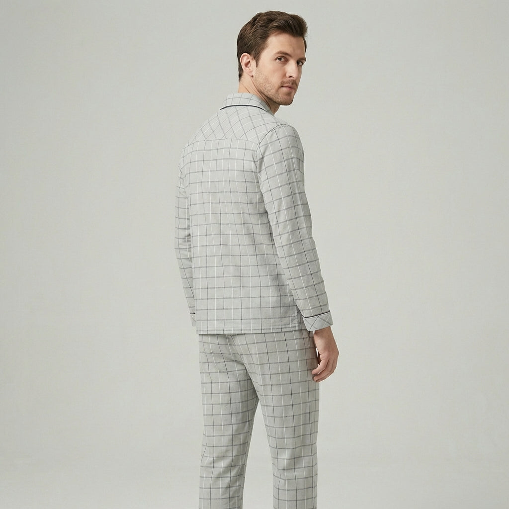 Davy | Men's Plaid Pyjama Set with Button-Up Shirt