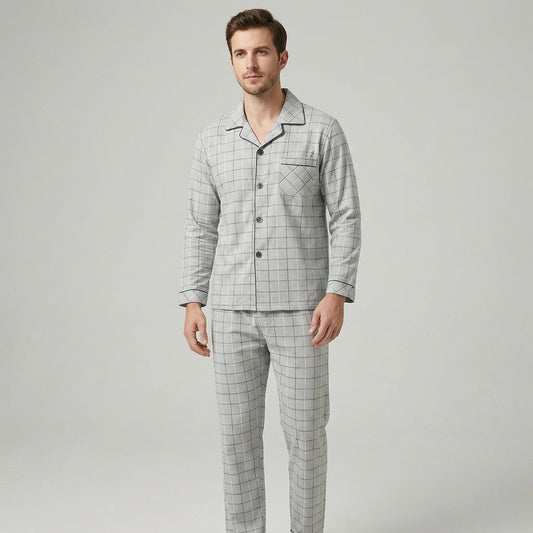 Davy | Men's Plaid Pyjama Set with Button-Up Shirt