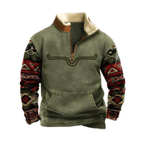 Suéter acogedor para hombre con media cremallera y estampado