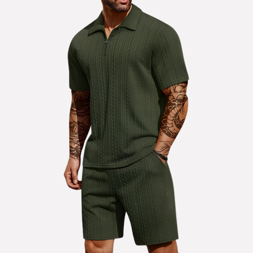 Davy | Men's Quarter-Zip Polo & Shorts Set