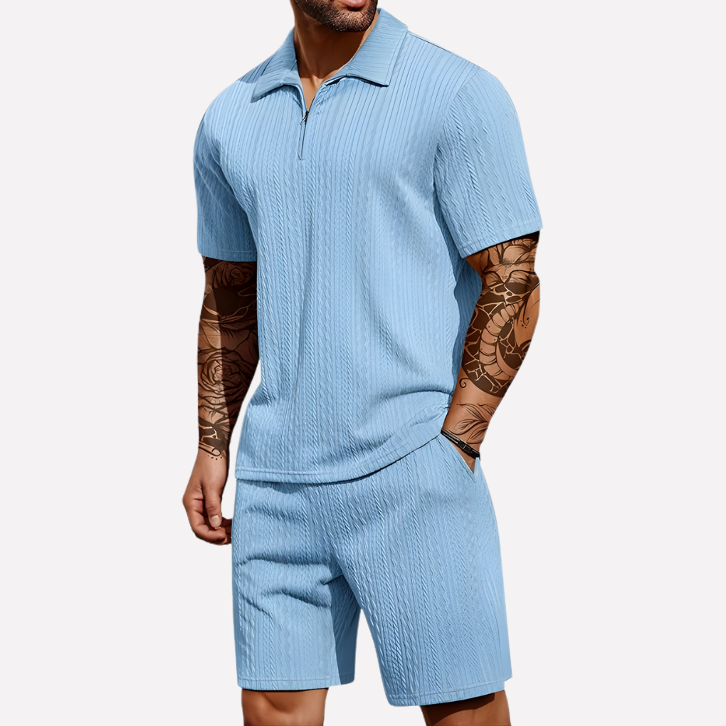 Davy | Men's Quarter-Zip Polo & Shorts Set