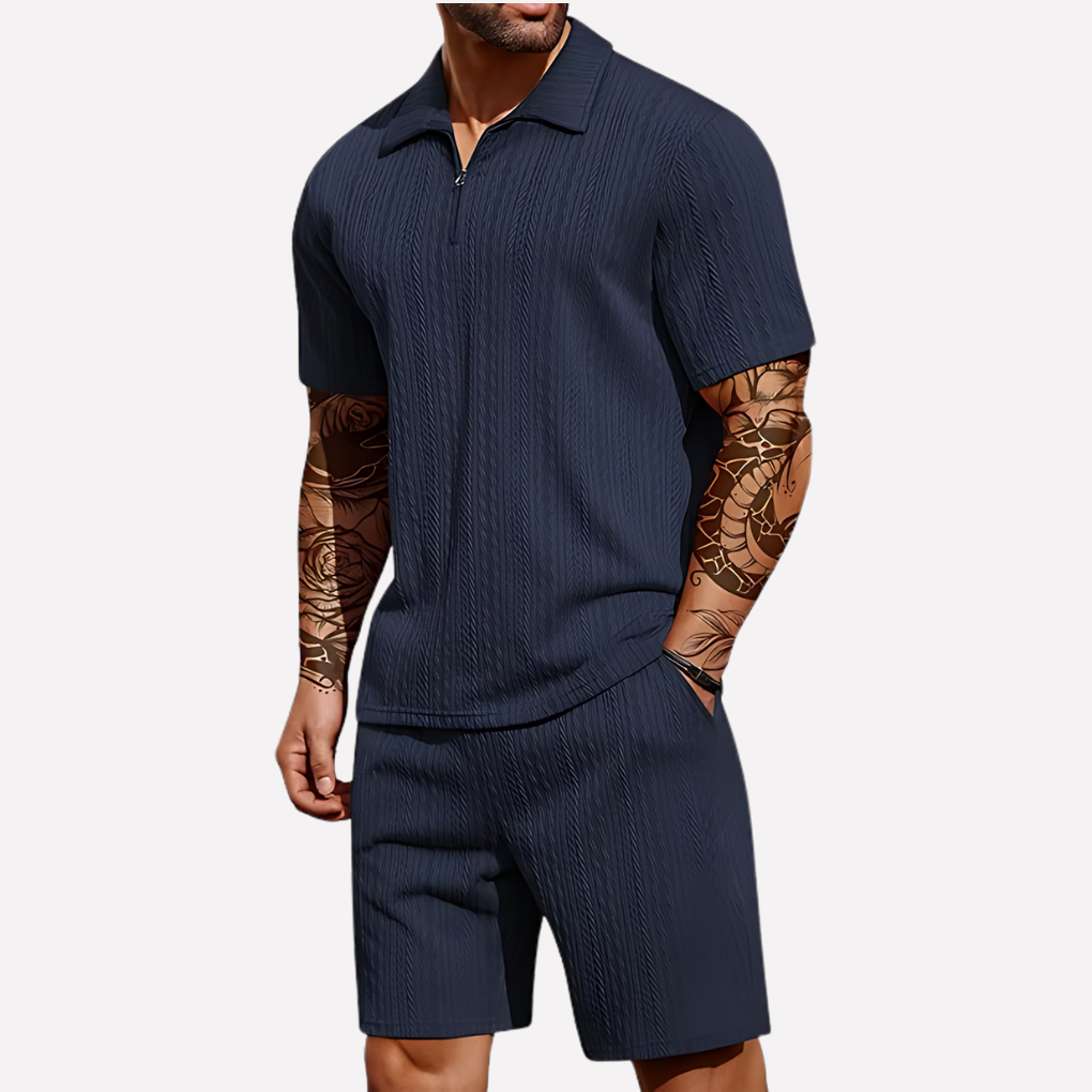 Davy | Men's Quarter-Zip Polo & Shorts Set