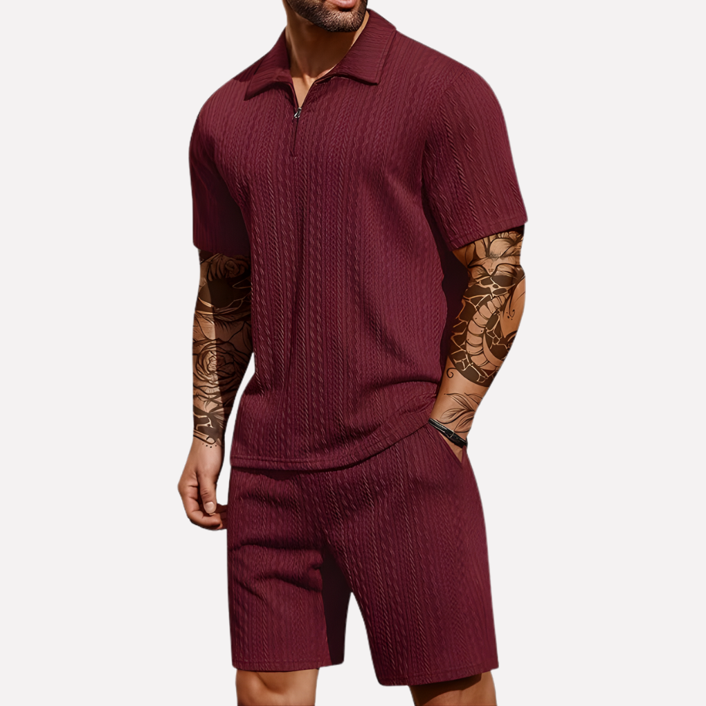 Davy | Men's Quarter-Zip Polo & Shorts Set