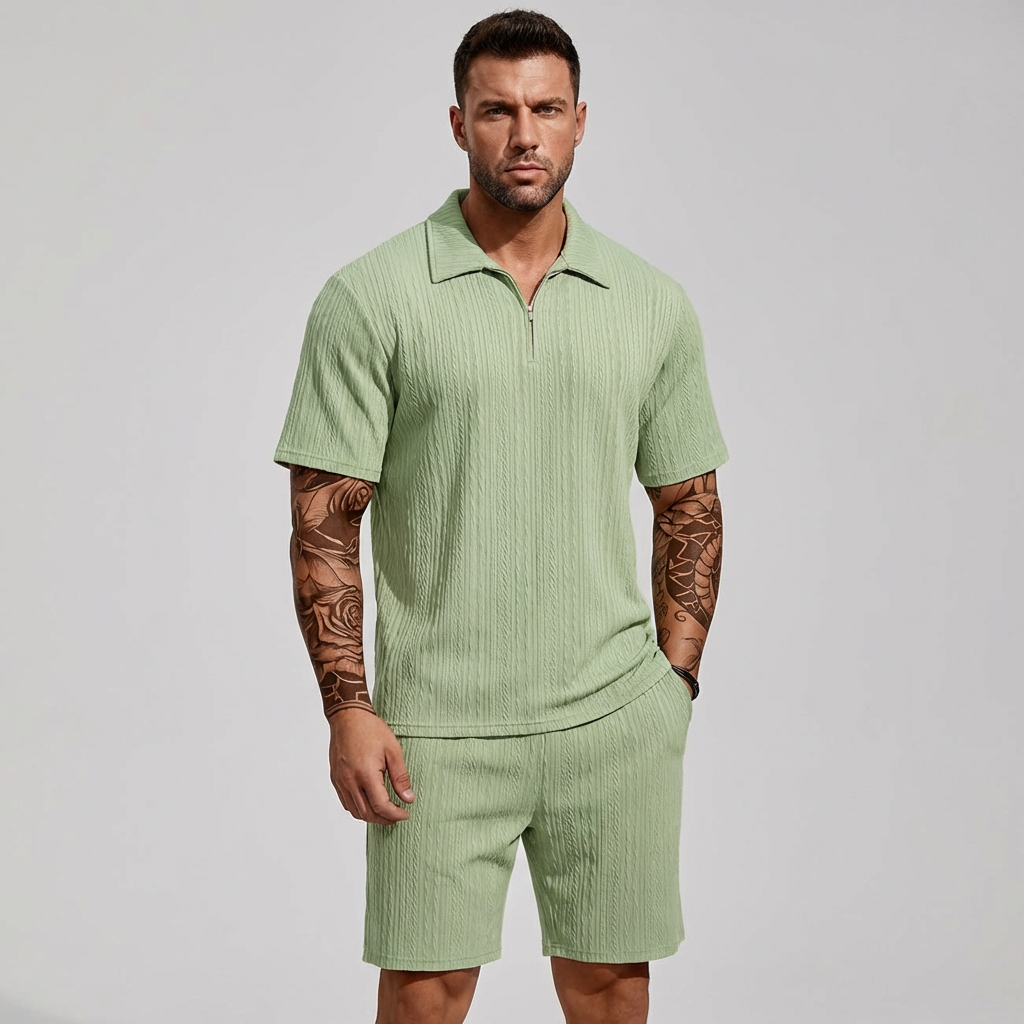 Davy | Men's Quarter-Zip Polo & Shorts Set