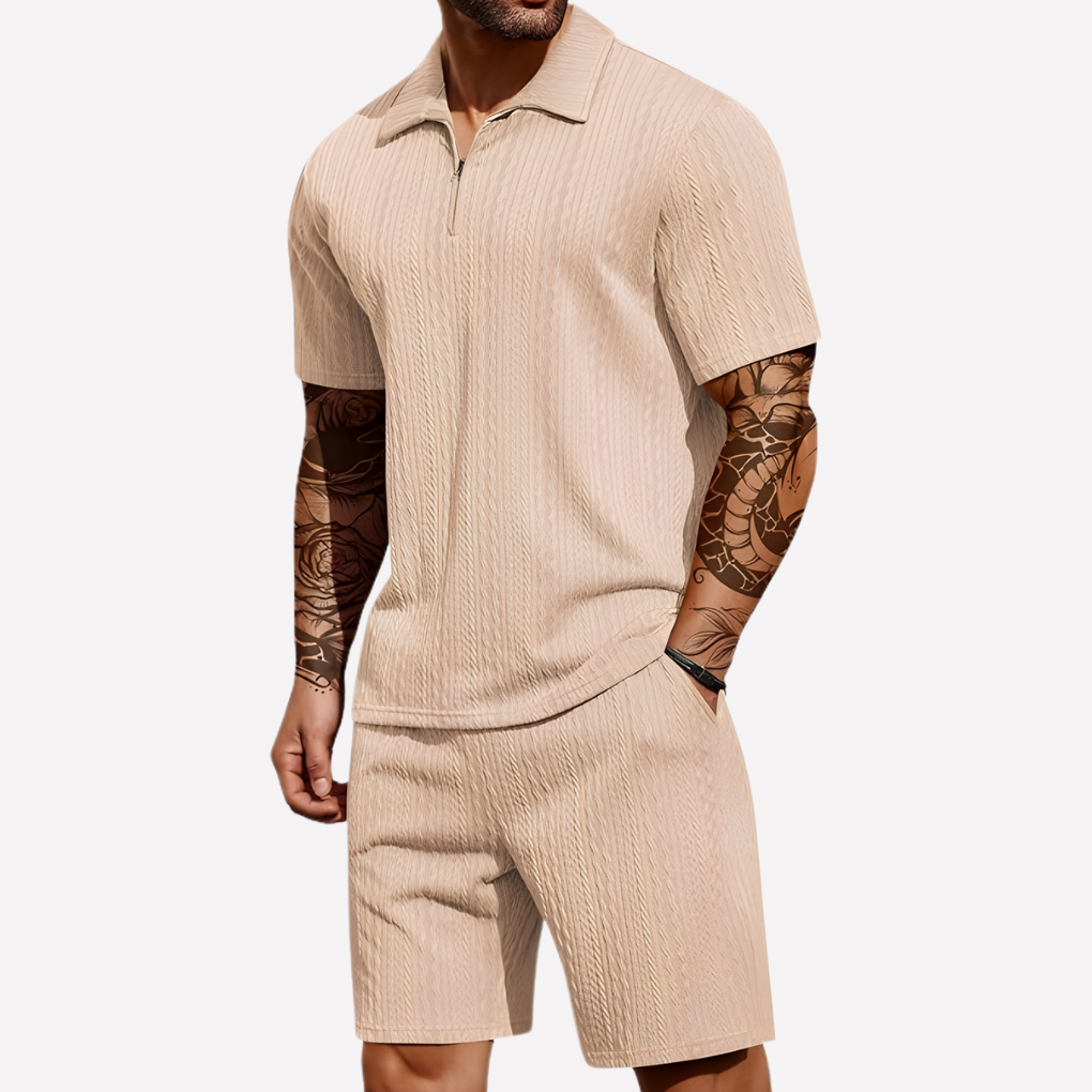 Davy | Men's Quarter-Zip Polo & Shorts Set