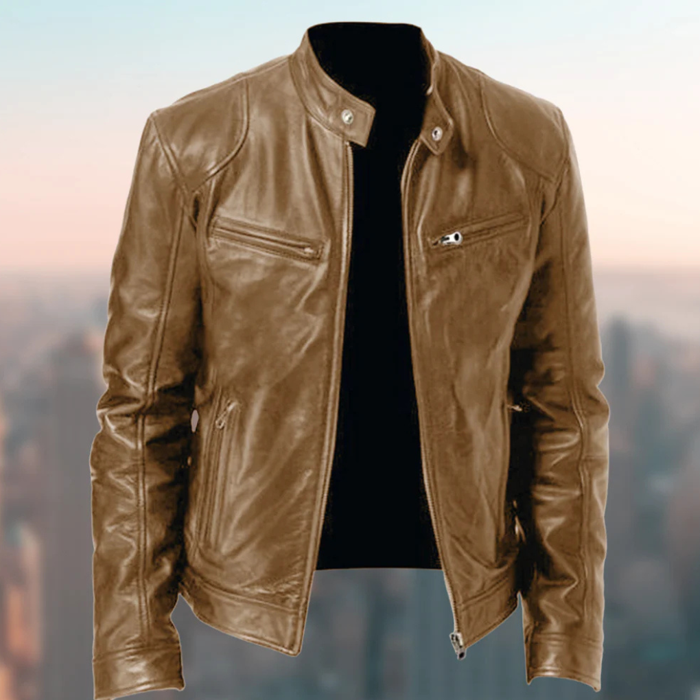 Davy | Men's Racer Leather Jacket with Zip Pockets
