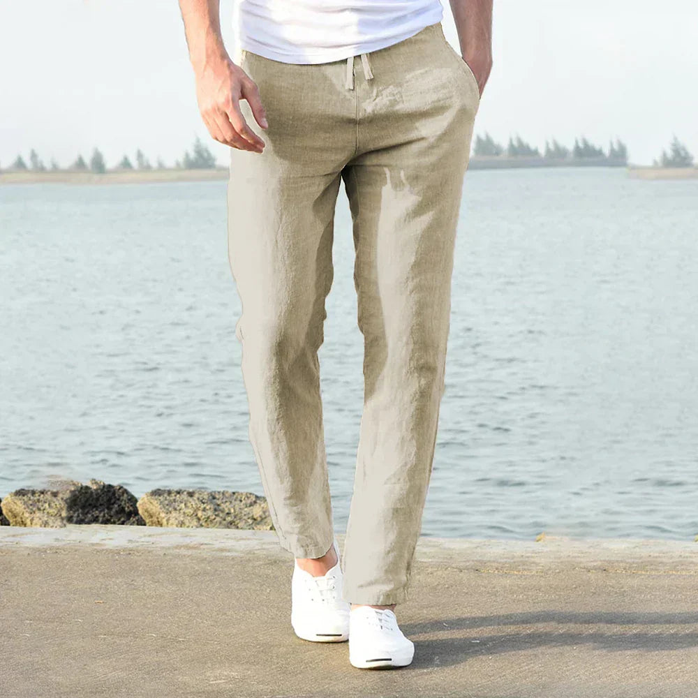 Davy | Men's Relaxed Fit Linen Trousers Drawstring