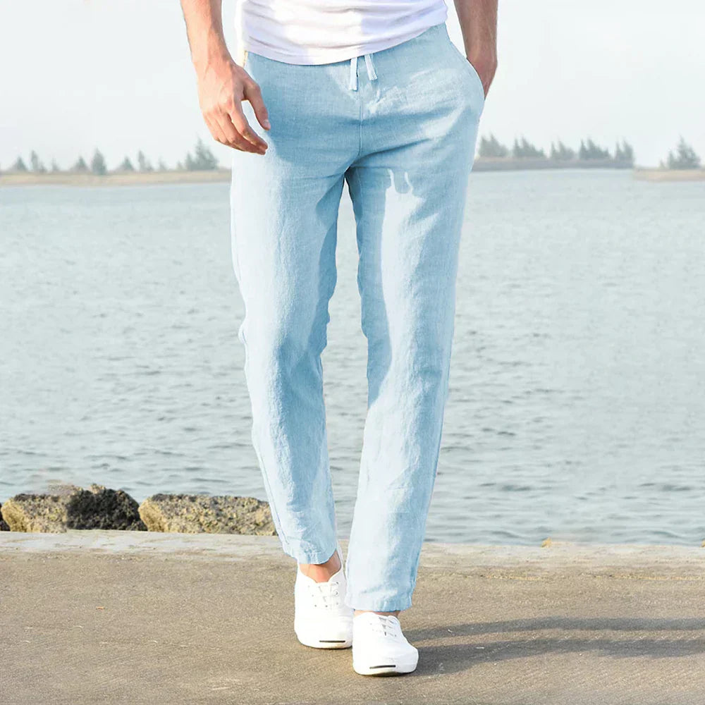 Davy | Men's Relaxed Fit Linen Trousers Drawstring
