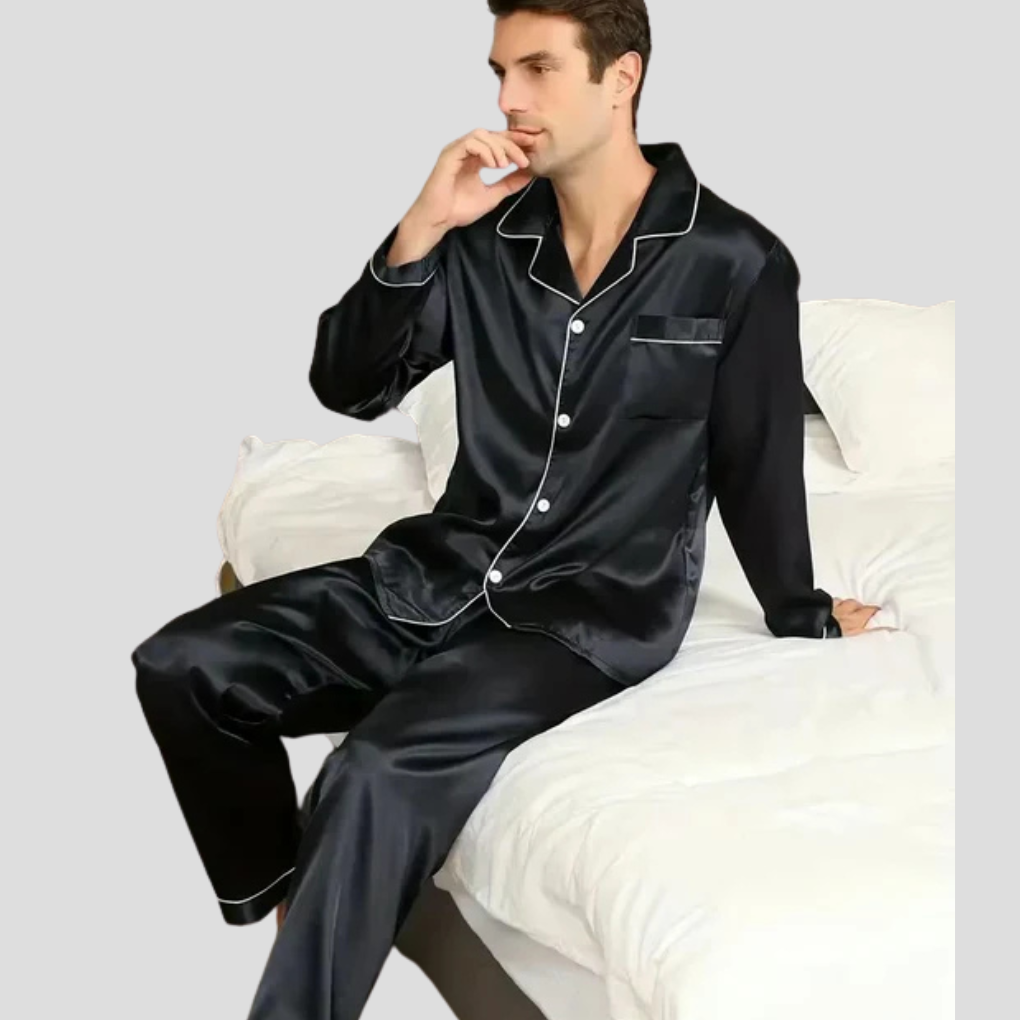 Davy | Men's Satin Pajama Set with Piping
