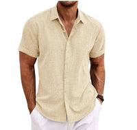 Camisa de manga corta transpirable de mezcla de algodón y lino