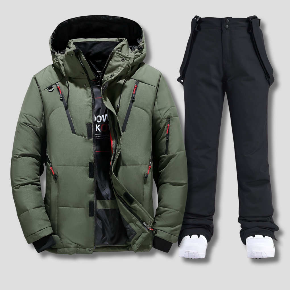Davy | Men's Ski Suit with Hooded Jacket and Suspenders Pants