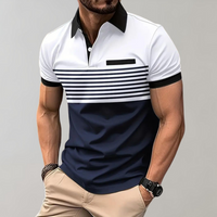 Polo para hombre a rayas y bloques de color, transpirable