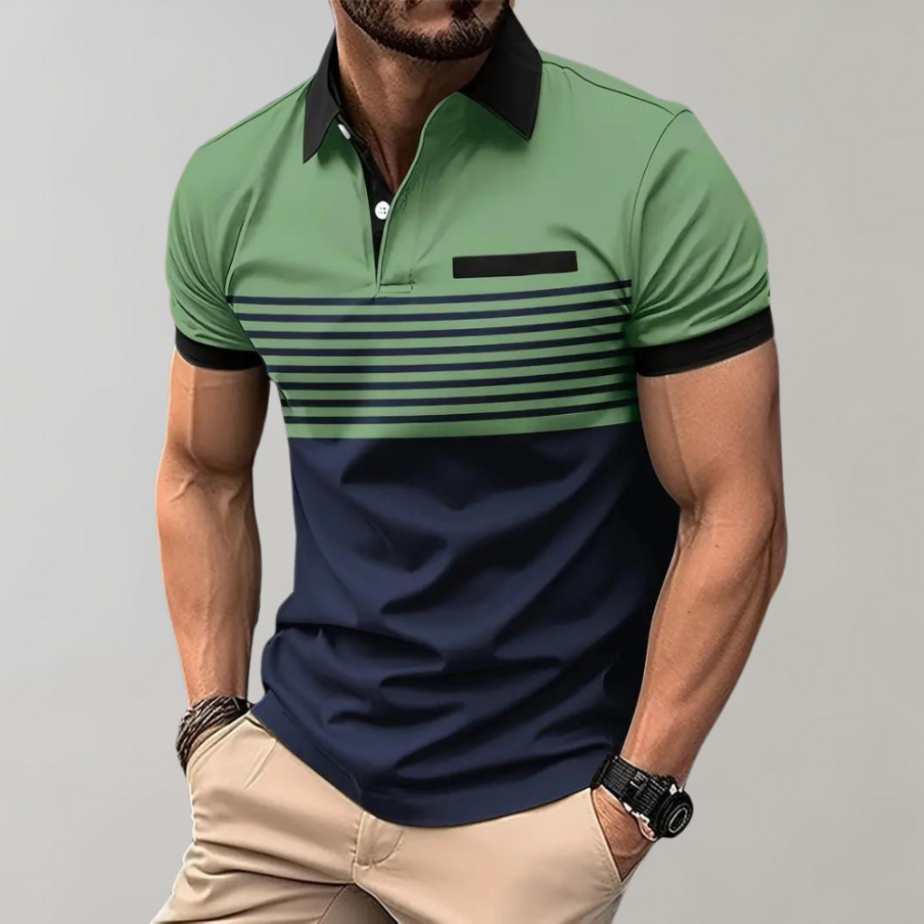 Davy | Men's Striped Color Block Polo Shirt