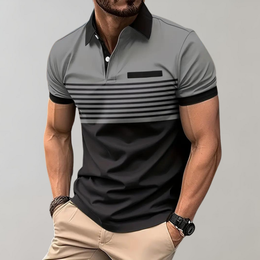 Davy | Men's Striped Color Block Polo Shirt