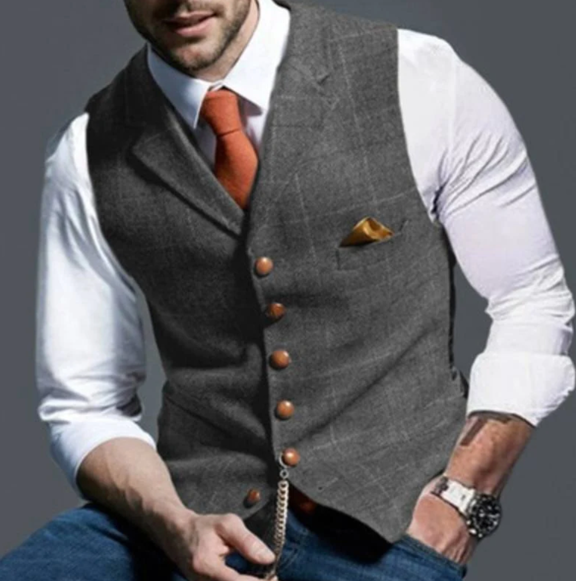 Davy | Men's Tweed Vest with V-Neck and Button Front