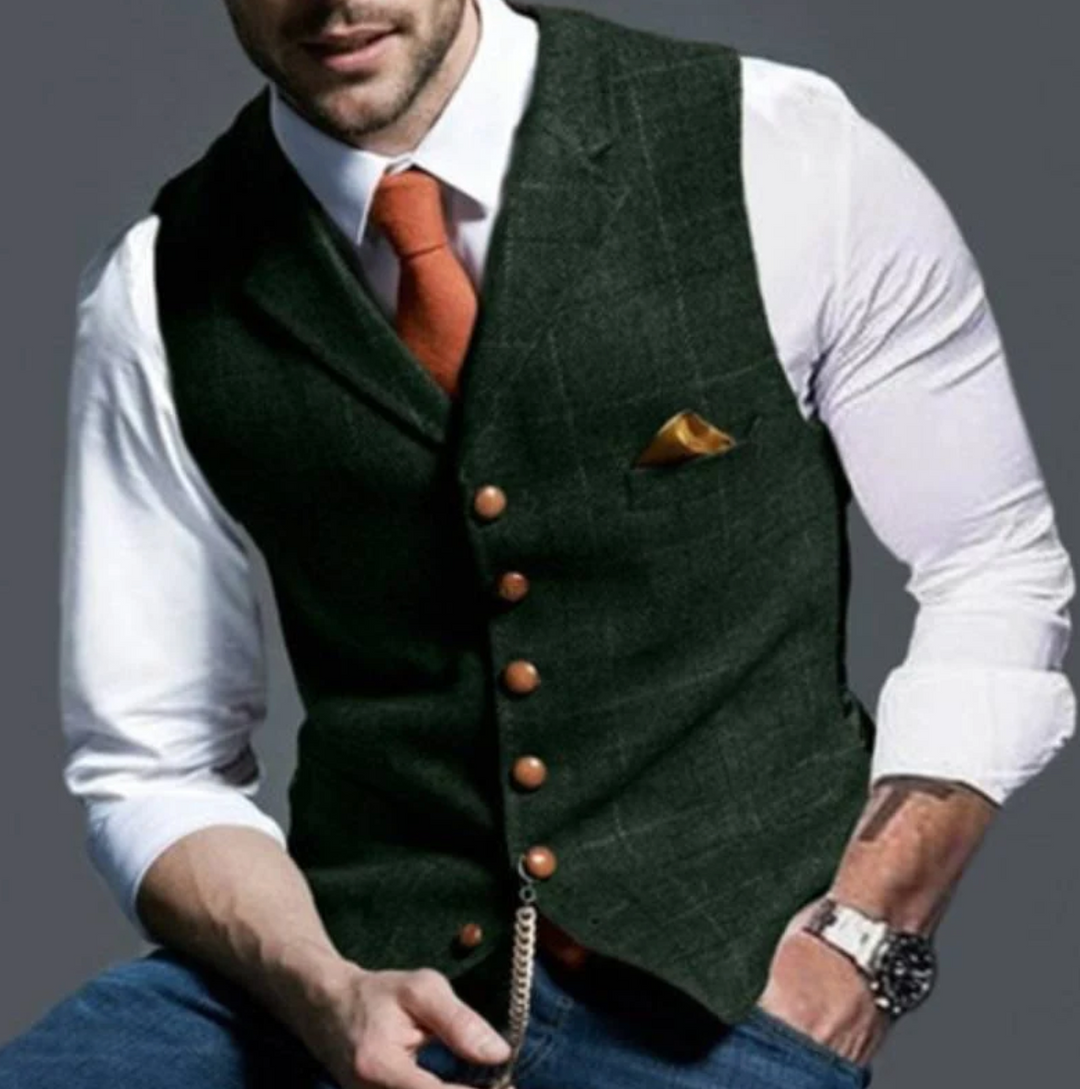 Davy | Men's Tweed Vest with V-Neck and Button Front