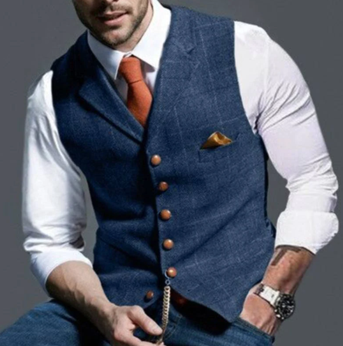Davy | Men's Tweed Vest with V-Neck and Button Front