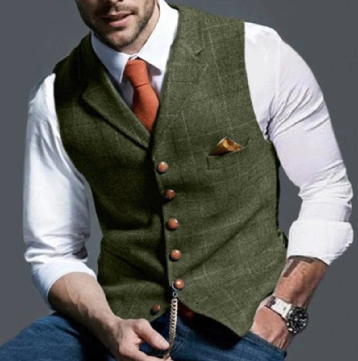 Davy | Men's Tweed Vest with V-Neck and Button Front