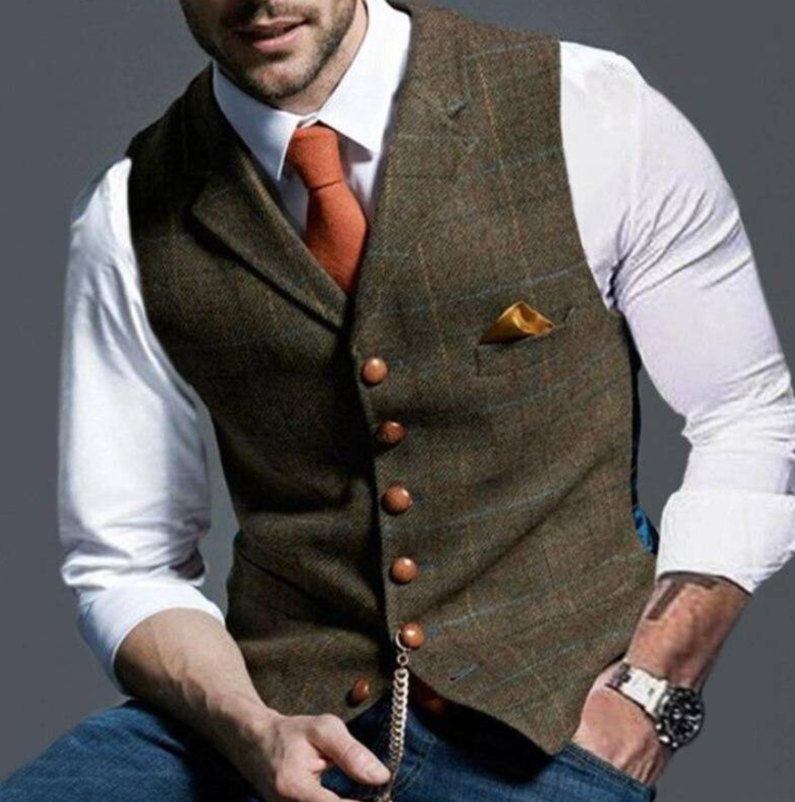 Davy | Men's Tweed Vest with V-Neck and Button Front
