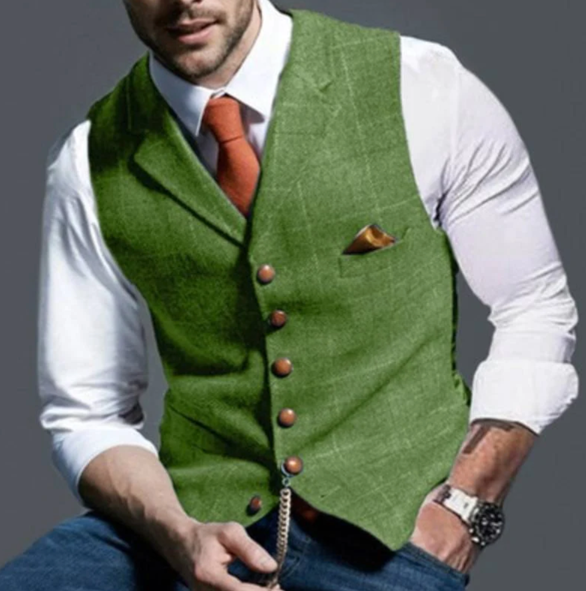 Davy | Men's Tweed Vest with V-Neck and Button Front